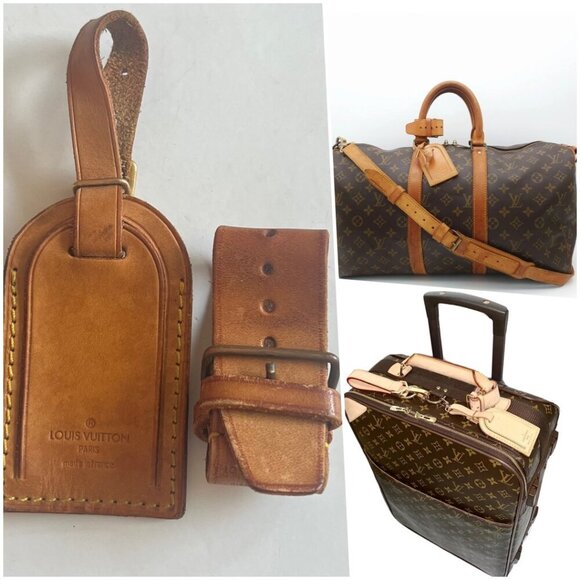 Louis Vuitton Mens Vachetta Travel Bag Handbag Name Tag & Handle Keeper - Picture 1 of 7